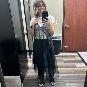 Free people mesh long black top with built in tshirt